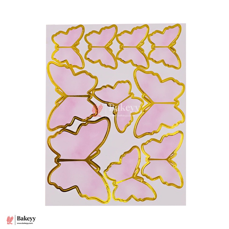 Soft Pink & Shiny Gold Foil Border | Butterfly Toppers | Elegant Decoration for Cakes, Cupcakes&Desserts|Setof10