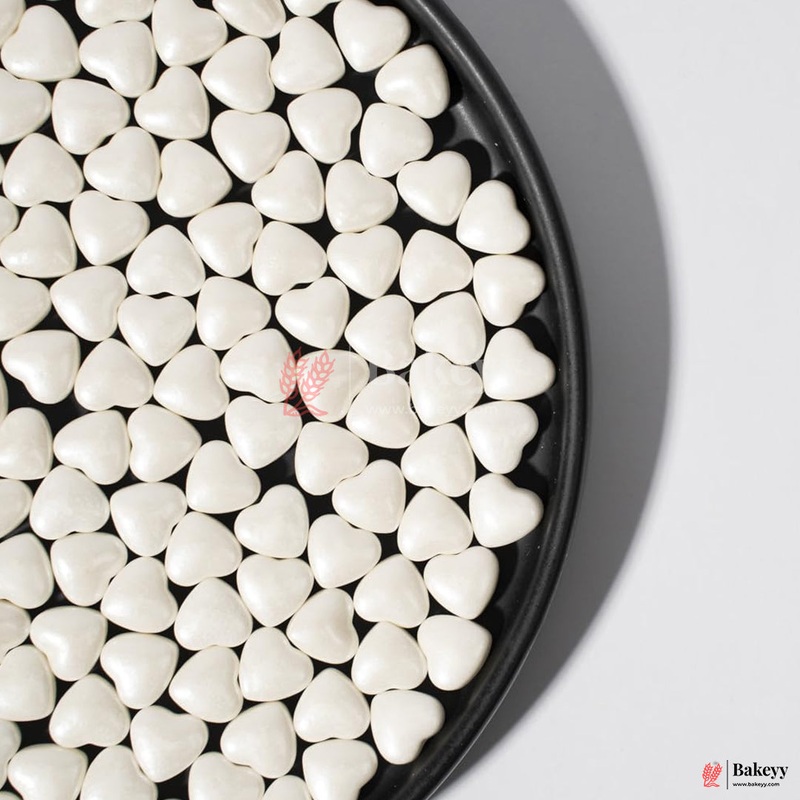 White Heart-Shaped Edible Sprinkles| Cupcake| Dessert Decoration | Metallic Finish