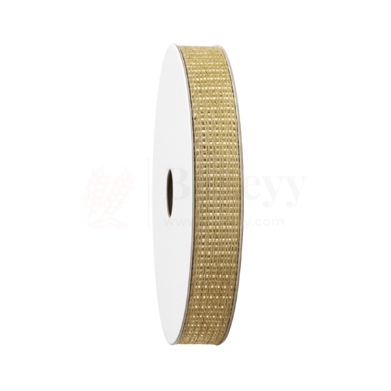 10431 | 0.5 Inch |18 Mtr - Metallic Beige Jute Ribbon Burlap Roll