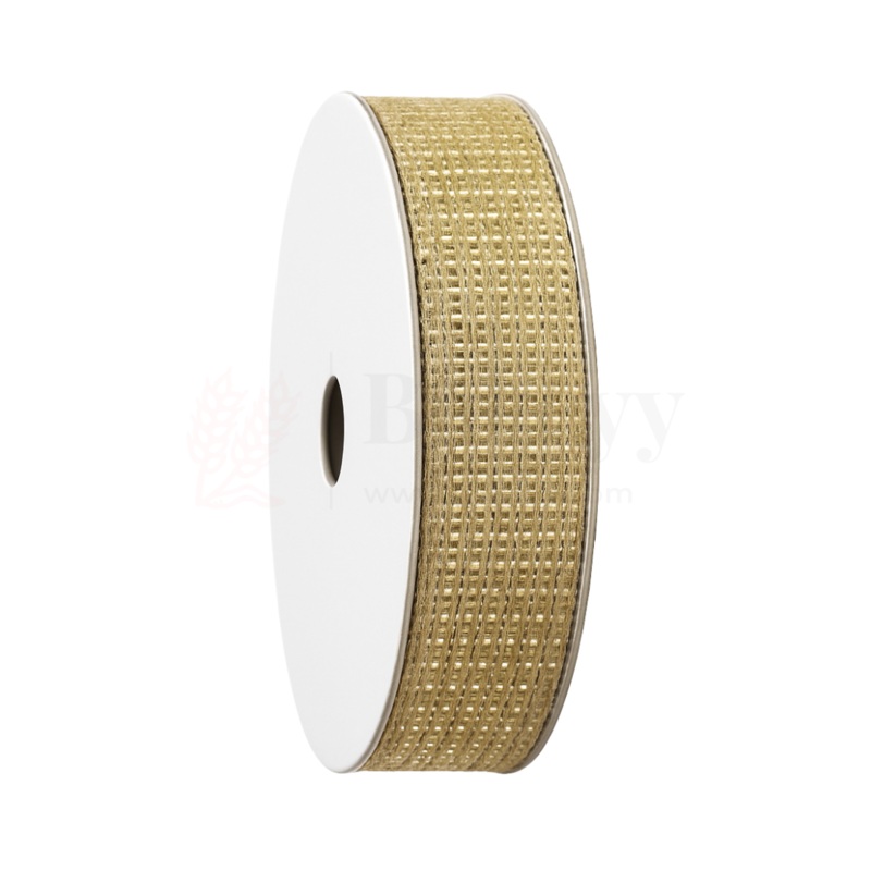 10432 | 1 Inch |18 Mtr- Metallic Beige Jute Ribbon Burlap Roll