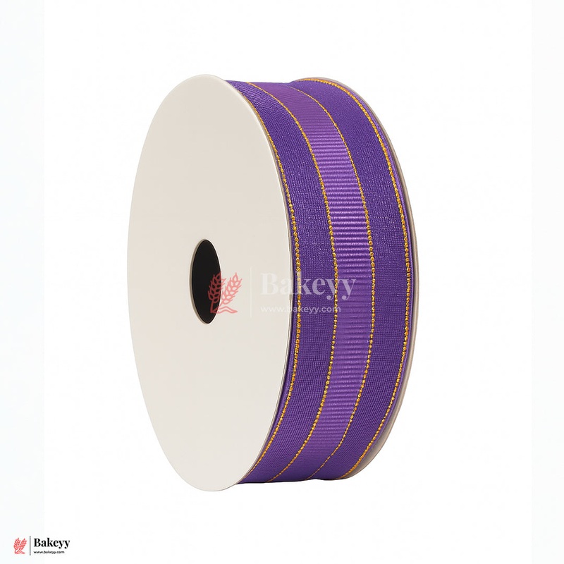 18mtr Premium Purple Grosgrain Ribbon with Golden Stitch  1 Inch | Ideal for Gifting & Crafting