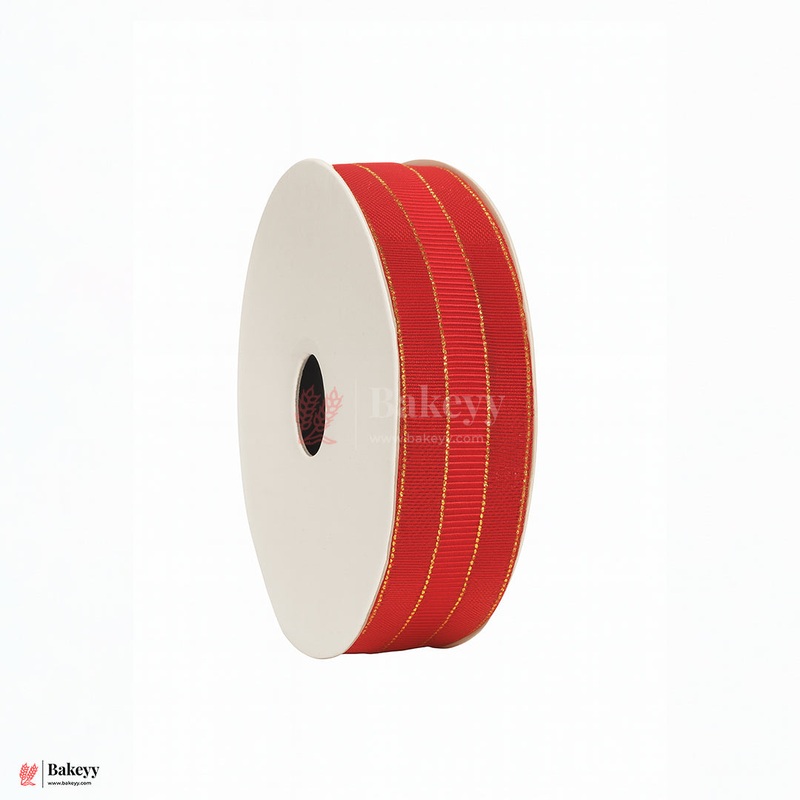 18mtr Premium Red Grosgrain Ribbon with Golden Stitch  1 Inch | Ideal for Gifting & Crafting