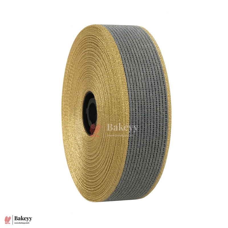 343 | Elastic Grey Ribbon with Gold Borders  3cm | 18 Meter Roll