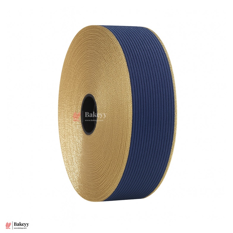 343 | Elastic Royal Blue Ribbon with Gold Borders  3cm Width | 18 Meters Roll