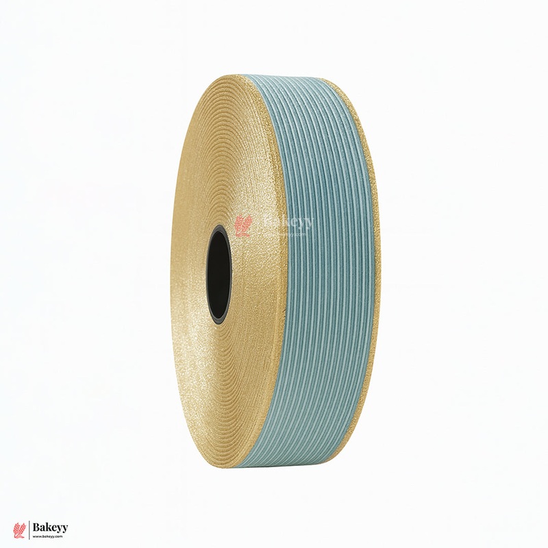 343 | Elastic Sky Blue Ribbon with Gold Borders  3cm Width | 18 Meters Roll