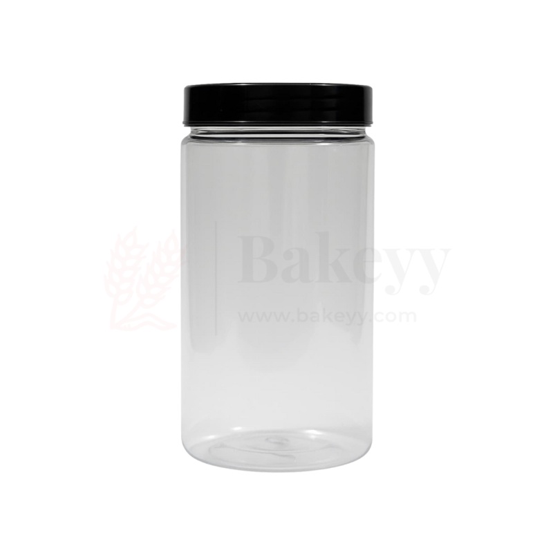 83mm | 800ml Round PET Jar | Transparent Storage Jar with Black Cap | Pack of 10
