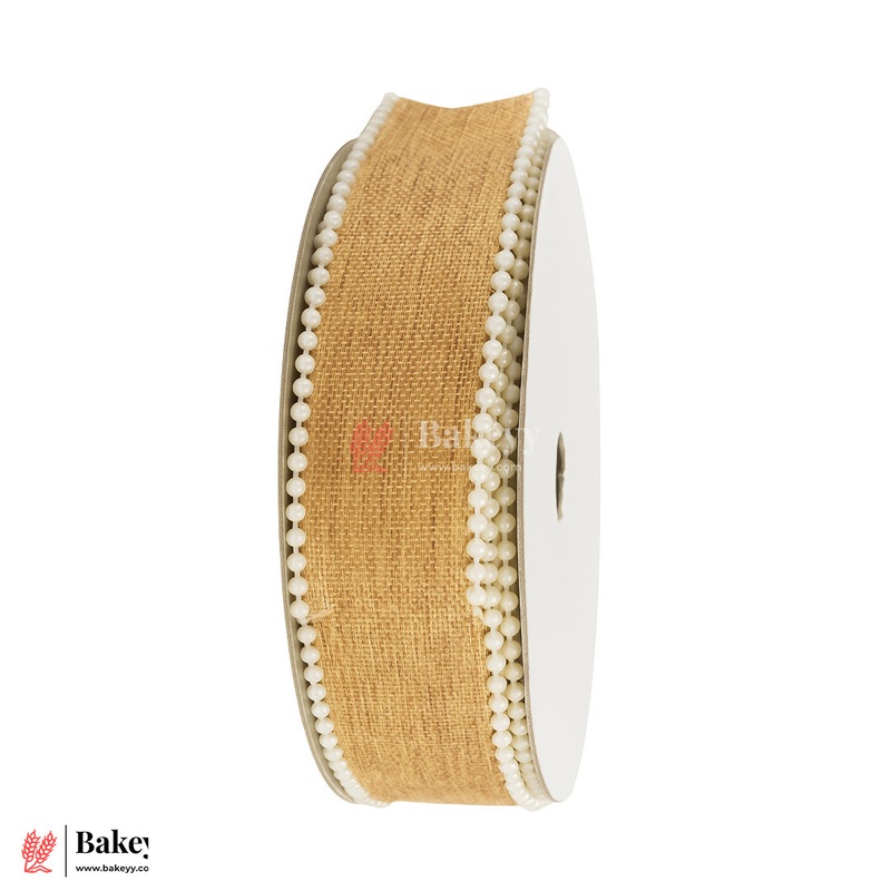 9mtr Jute Ribbon Roll with Pearl Edge | Sand Brown Color