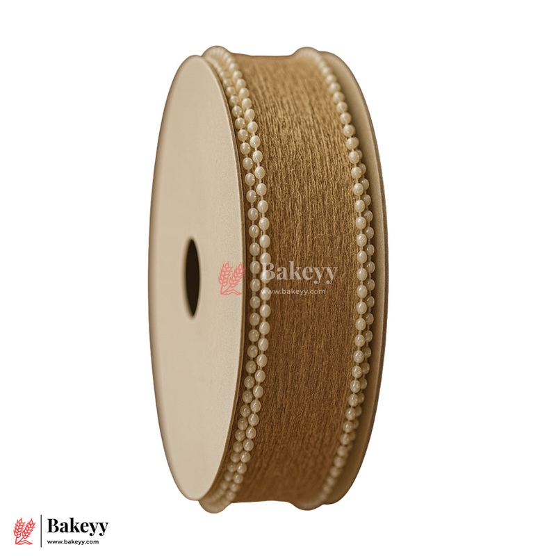 9mtr Special Beige Jute Ribbon with Pearl Beads | Decorative Trim for Gift Wrapping, Crafts
