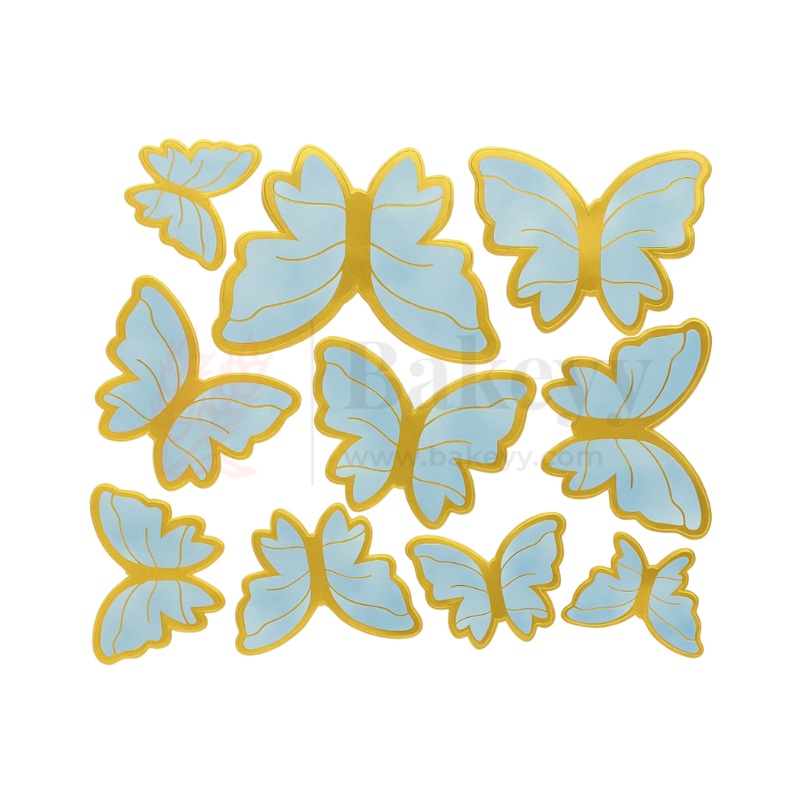 Golden-Edged Light Blue | Butterfly Toppers | Elegant Decoration for Cakes, Cupcakes&Desserts|Setof10