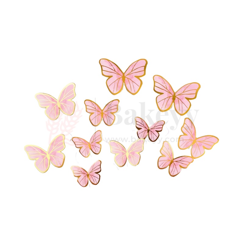 Golden-Edged Water Colour Light Pink | Butterfly Toppers | Elegant Decoration for Cakes, Cupcakes&Desserts|Setof11