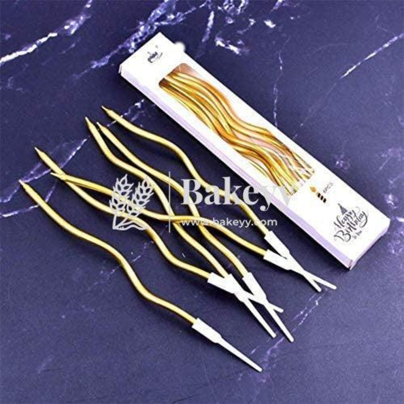 Twisty Metallic Spiral Candles Gold | 6pcs | For Birthday, Baby Shower, Wedding Party & Cake Decoration
