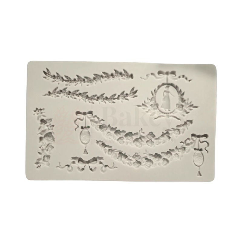 119 | Victorian Floral & Garland Silicone Mould |  Multi-Pattern Vintage Lace Design - 1 Piece
