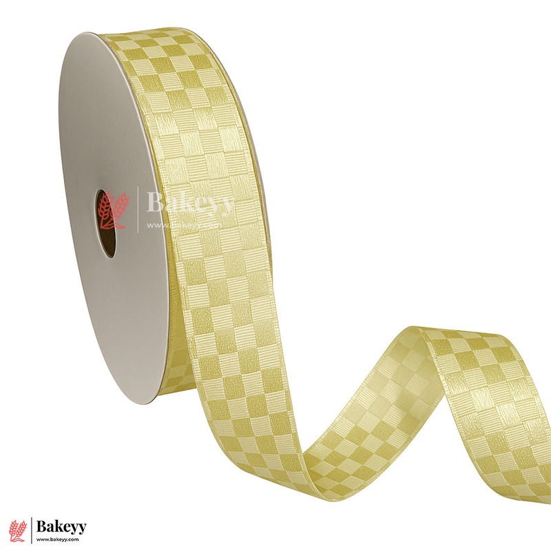 2cm | 18 Mtr Elegant Cream Colored Checkered Satin Ribbon Roll  Premium Quality for Gift Wrapping & Crafts