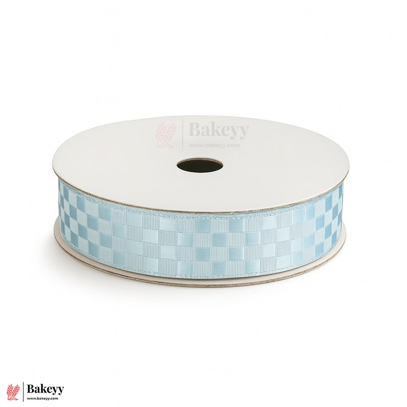 2cm |18 Mtr Premium Elegant Aqua Blue Checkered Satin Ribbon Roll  Elegant Finish for Gift Wrapping & Crafts| 1 Roll