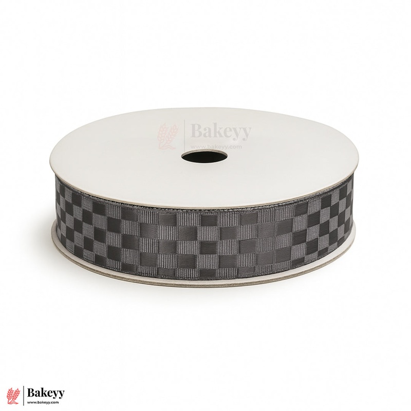 2cm |18 Mtr Premium Elegant Gray Checkered Satin Ribbon Roll  Elegant Finish for Gift Wrapping & Crafts| 1 Roll