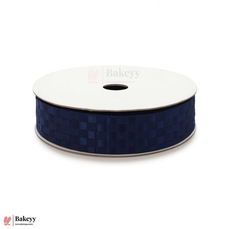 2cm |18 Mtr Premium Navy Blue Checkered Satin Ribbon Roll  Elegant Finish for Gift Wrapping & Crafts| 1 Roll