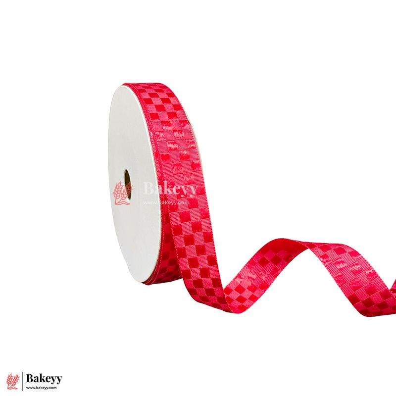 2cm |18 Mtr Premium Red Checkered Satin Ribbon Roll  Elegant Finish for Gift Wrapping & Crafts| 1 Roll
