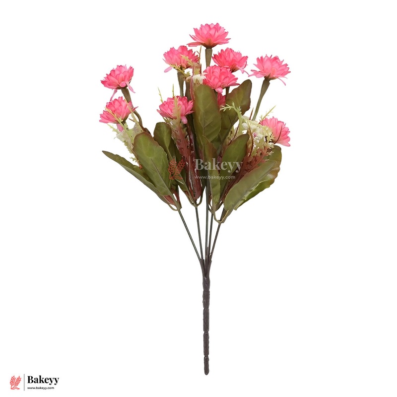 Artificial Chrysanthemum Flower Bunch  37cm | Coral Red | Decorative Stick for Home & Events | Pack Of 1