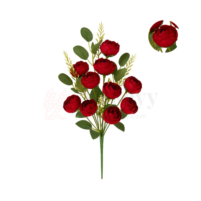 Artificial Dark Red Rose Flower Bouquet - 40cm | Elegant Faux Floral Bunch for Home Decor, Vase Styling & Events - Pack of 1