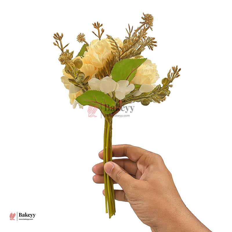 Artificial Flower 30cm | Cream Peach Artificial Flower Bunch  4 Stem Mini Bouquet