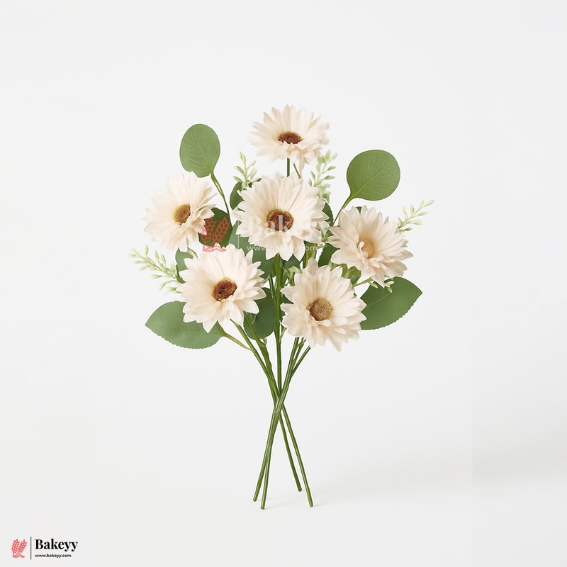 Artificial Gerbera Daisy Flower Bunch  42cm | Gradient Of Light Pink And Off White| Decorative Stick for Home & Events | Pack Of 1