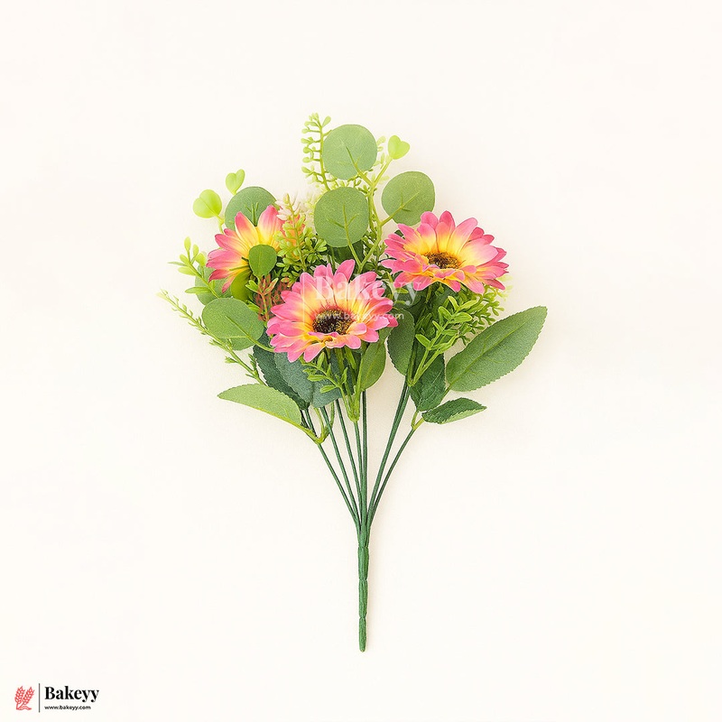 Artificial Gerbera Daisy Flower Bunch  42cm | Gradient Of Pink And Yellow| Decorative Stick for Home & Events | Pack Of 1