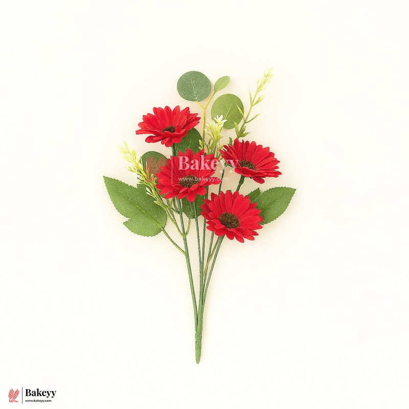 Artificial Gerbera Daisy Flower Bunch  42cm | Red | Decorative Stick for Home & Events | Pack Of 1