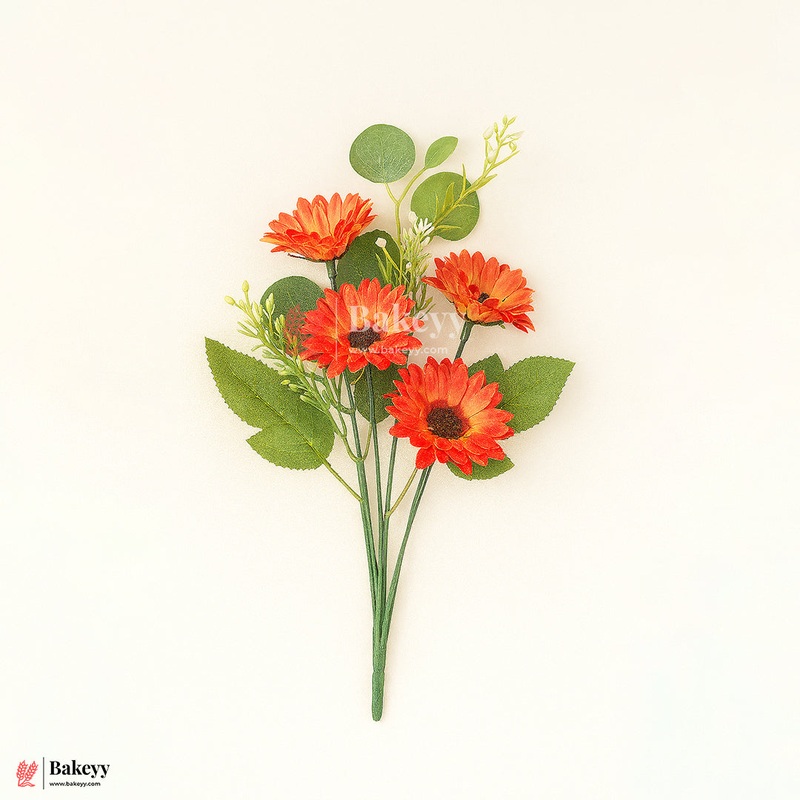 Artificial Gerbera Daisy Flower Bunch  42cm | Reddish-Orange | Decorative Stick for Home & Events | Pack Of 1