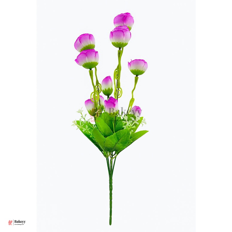 Artificial Purple & White Rose  Bouquet  35cm | Artificial Rose Bud Bunch  10 Heads
