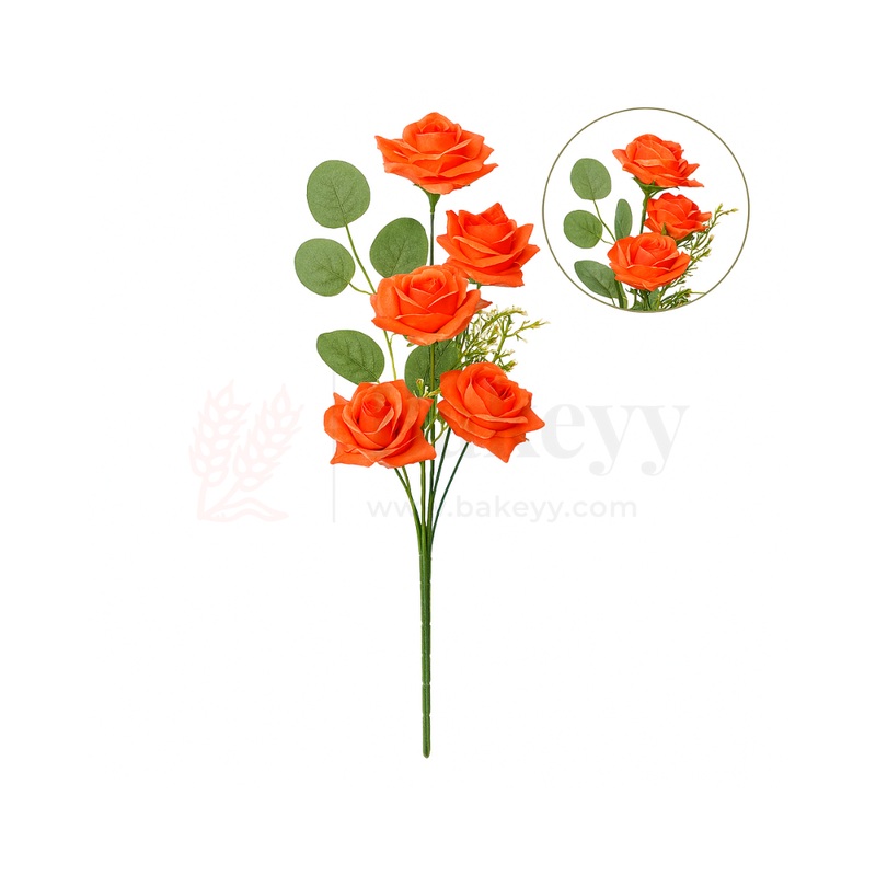 Artificial Red Bloomed Rose Flower Bouquet - 40cm | Elegant Faux Floral Bunch for Home Decor, Vase Styling & Events - Pack of 1