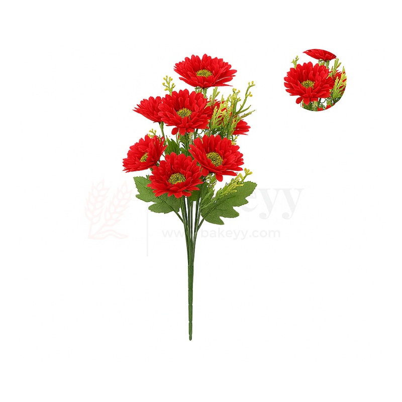 Artificial Red Daisy Flower Bunch  48cm | Faux Floral Bouquet for Vase, Gifting & Home Decor | Pack of 1