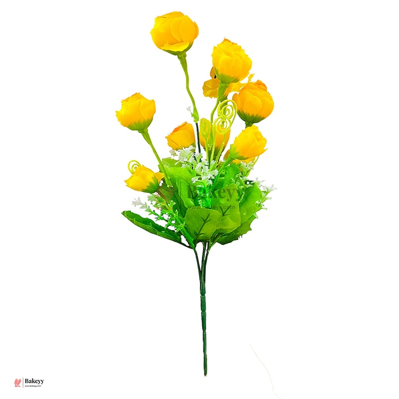 Artificial Yellow Rose  Bouquet  35cm | Artificial Rose Bud Bunch  10 Heads