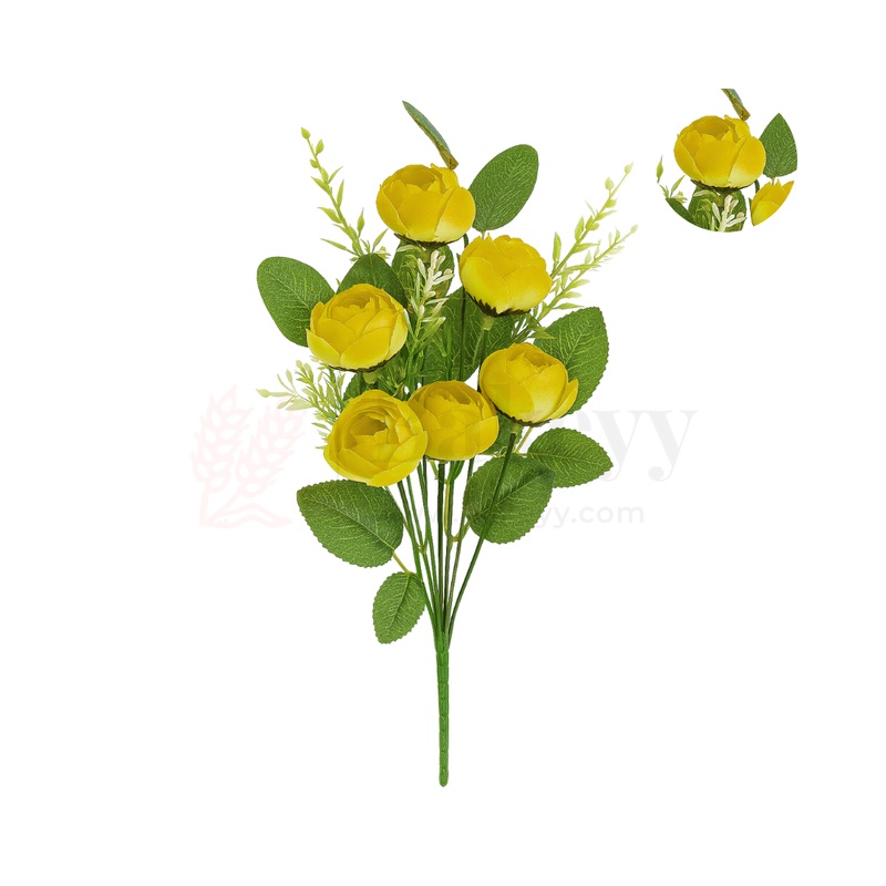 Artificial Yellow Rose Flower Bouquet - 40cm | Elegant Faux Floral Bunch for Home Decor, Vase Styling & Events - Pack of 1