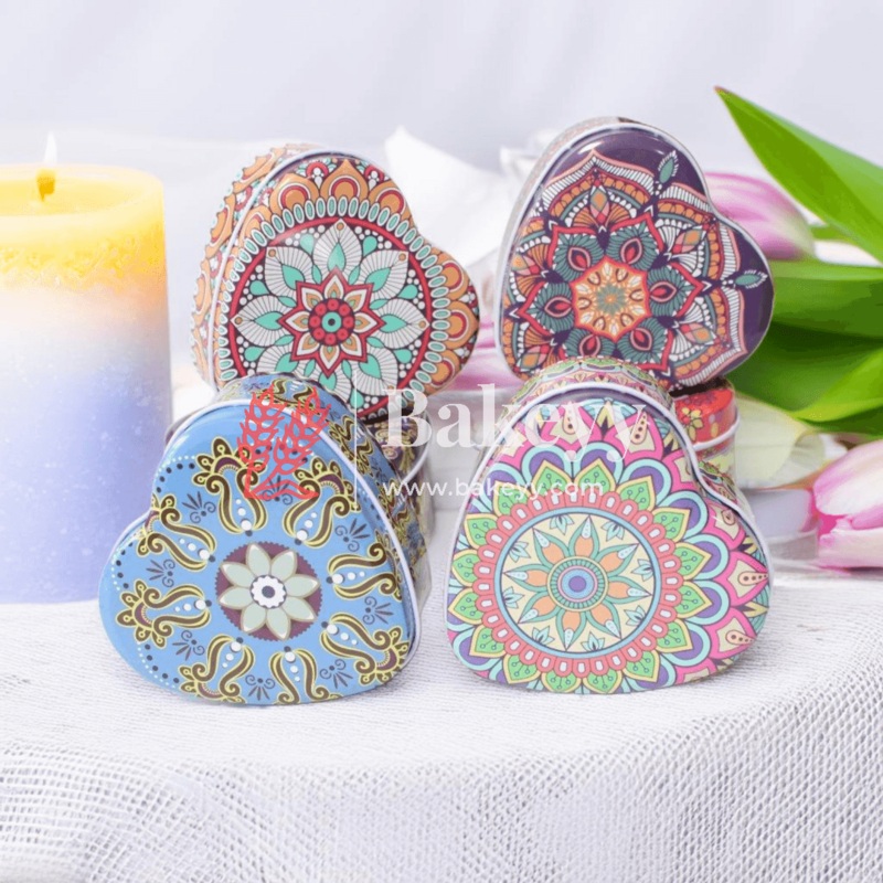 Mandala Design Empty Tin Heart Shaped Boxes | Pack Of 6 |
