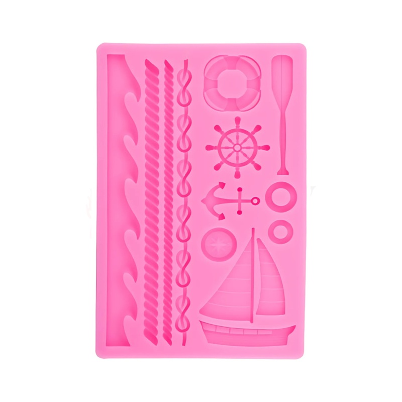 Marine-Themed Silicone Fondant Mould  1 Piece | Boat, Anchor, Life Buoy & Ocean Cake Decor Mould