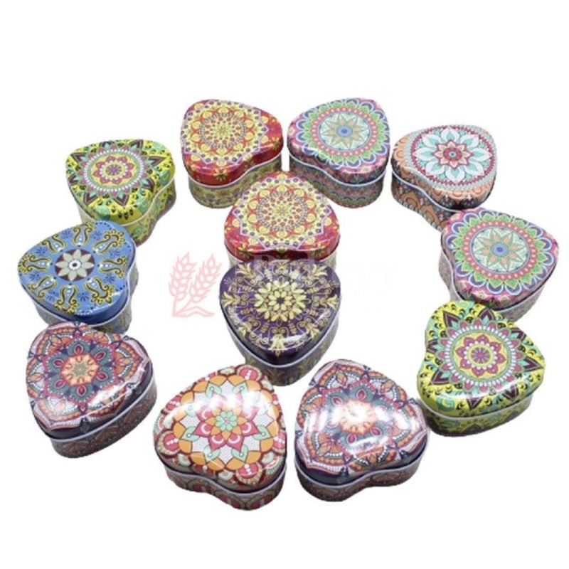 Small | Multi colour printed Heart Empty Decorative Tin Box | Gift Box | Chocolate Box | Sweet Box | Jewellery Box | Luxury Box | Pack Of 12