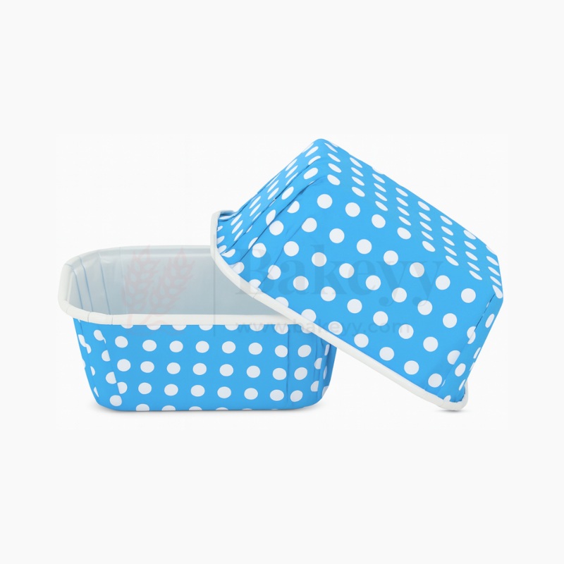 100g Bake and Serve Rectangle Mould | Blue Polka Dot Design Pack of 50