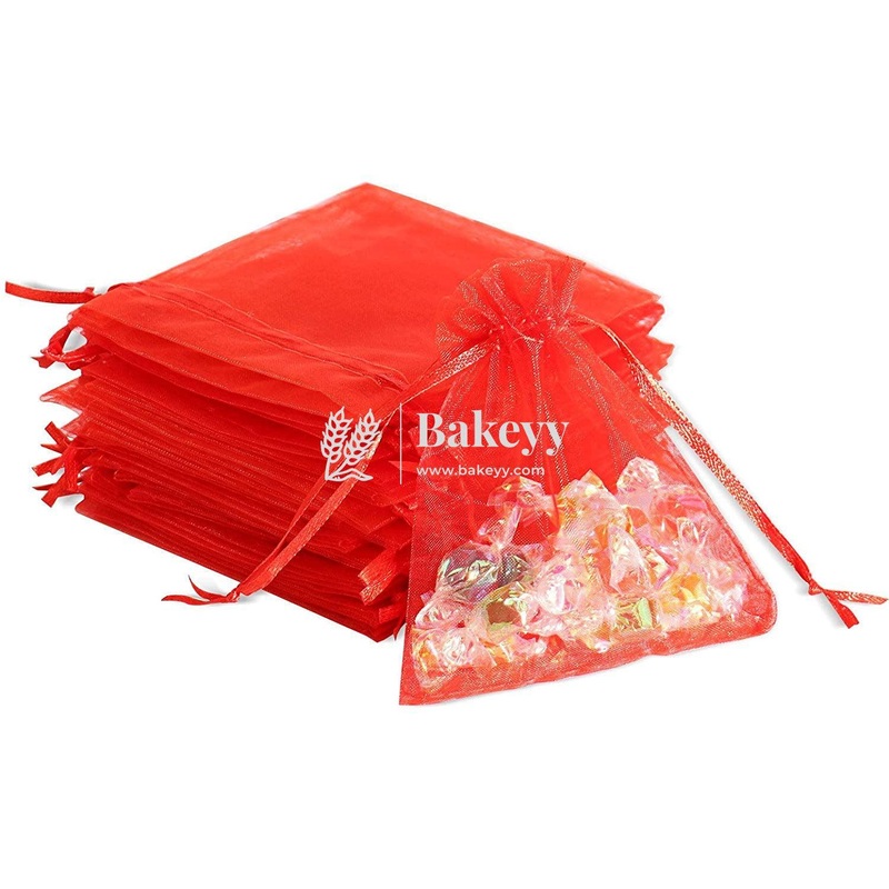 10x14 CM | Organza Potli Bags | Red Colour | 99 pc | Candy Bag