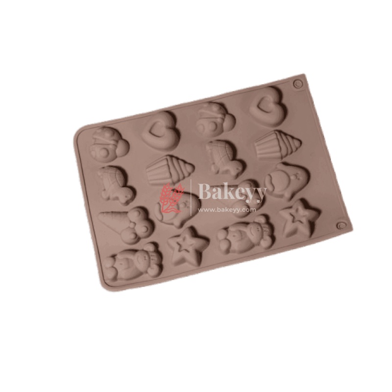 Chocolate Silicon Mould |  Multipurpose Silicone Mould for Baking, Chocolates, and Candies | 16-Cavity Fun Shape Tray | Multiple Designs |