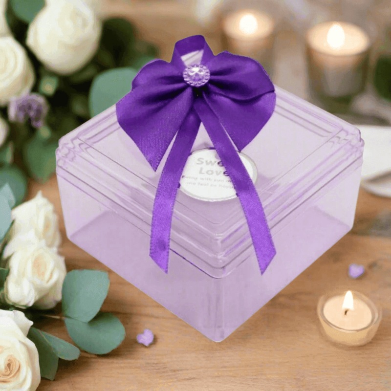 Purple  Square Empty Decorative Acrylic Box | Gift Box | Chocolate Box | Sweet Box | Jewellery Box | Plastic Box | Pack of 12
