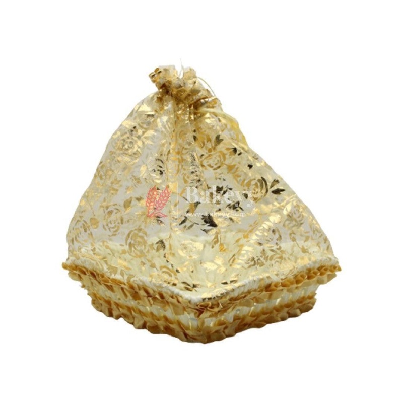 Small | Gold Rectangle Decorative Net Basket | Hamper Basket | Pack of 1
