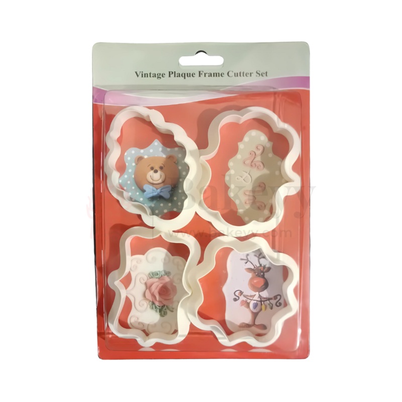 Vintage Plaque Frame Cookie Cutter Set  4 Pcs | Fondant & Biscuit Cutter for Decorating
