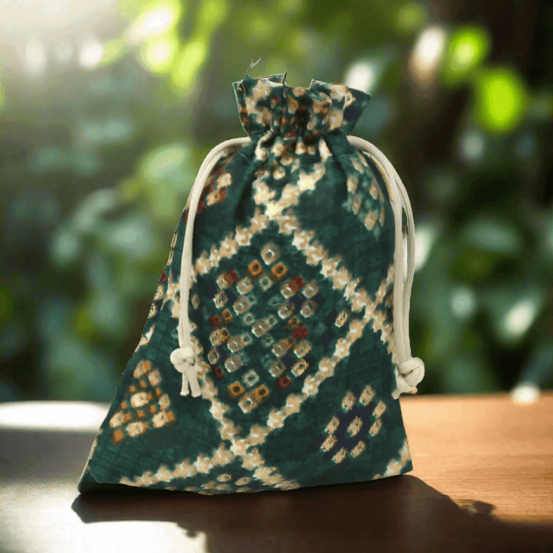 10x14 CM Bandhini Potli Bag Return Gifts For Ladies | Green Colour | Pack Of 10