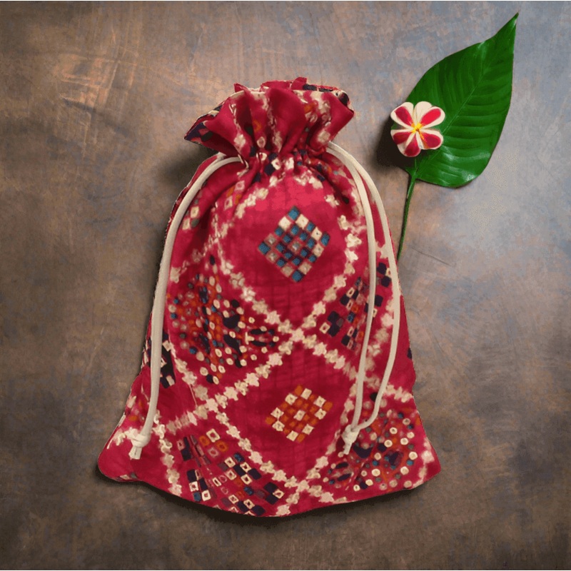 16x20 CM Bandhini Potli Bag Return Gifts For Ladies | Rose Pink Colour | Pack Of 10