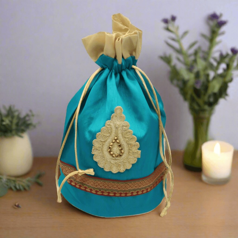 18x20 CM    Design Potli Bag  | Turquoise | Pack Of 10