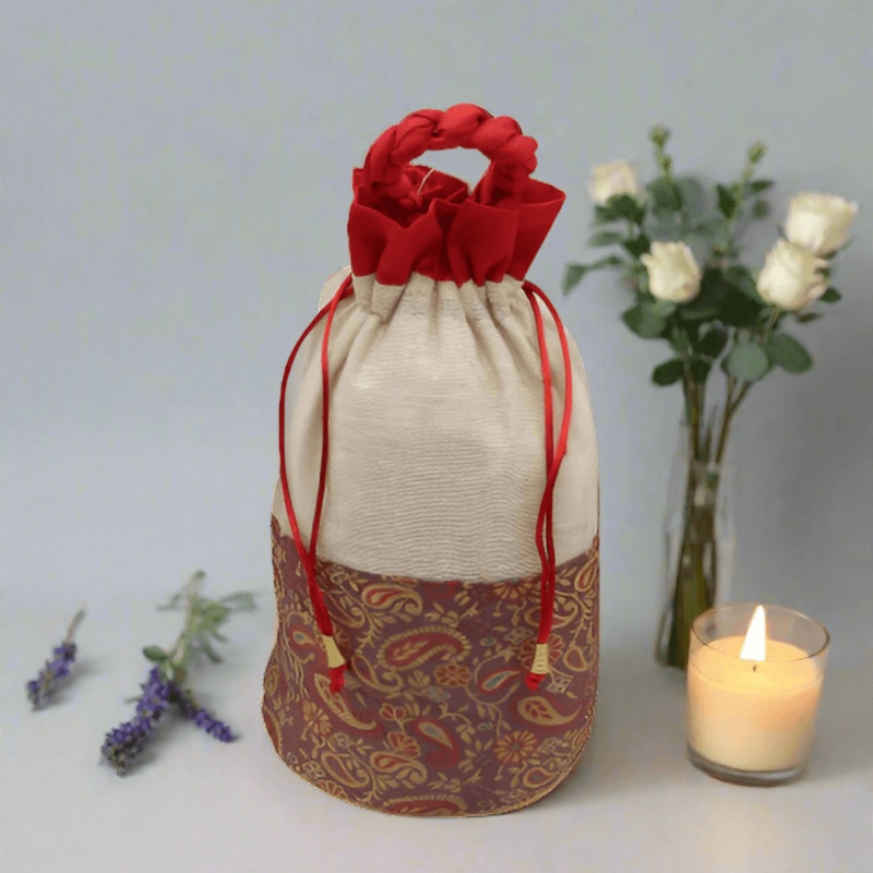 18x25 CM | Jute Design Jute Potli Bag  | Red Colour | Pack Of 10
