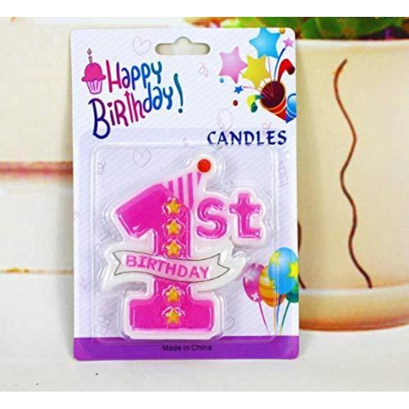 1st Brithday Candles Cake Pink Colour | 1 pcs | For Birthday & Cake Decoration