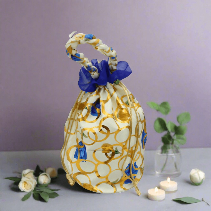 20x20 CM Design Potli Bag  | Cream & Gold | Pack Of 10