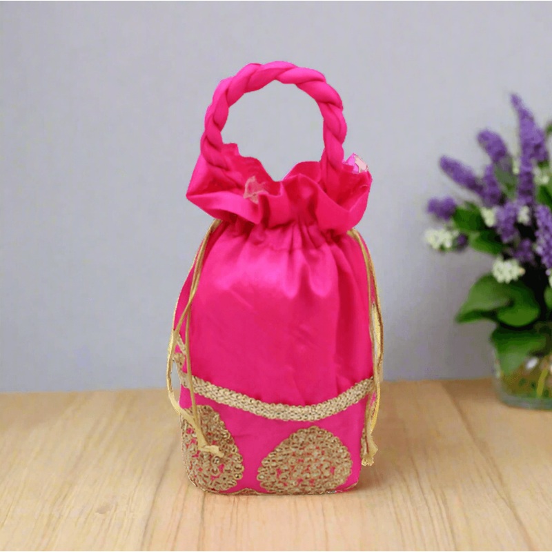 20x24 CM Design Potli Bag  | Pink Colour | Pack Of 10
