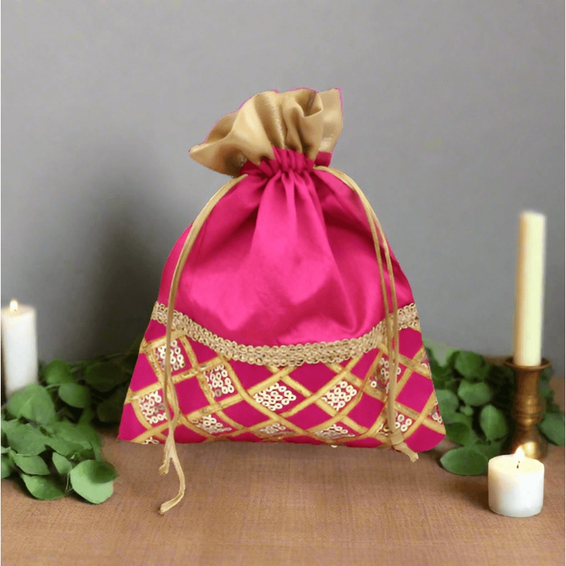20x24 CM Design Potli Bag  | Pink | Pack Of 10